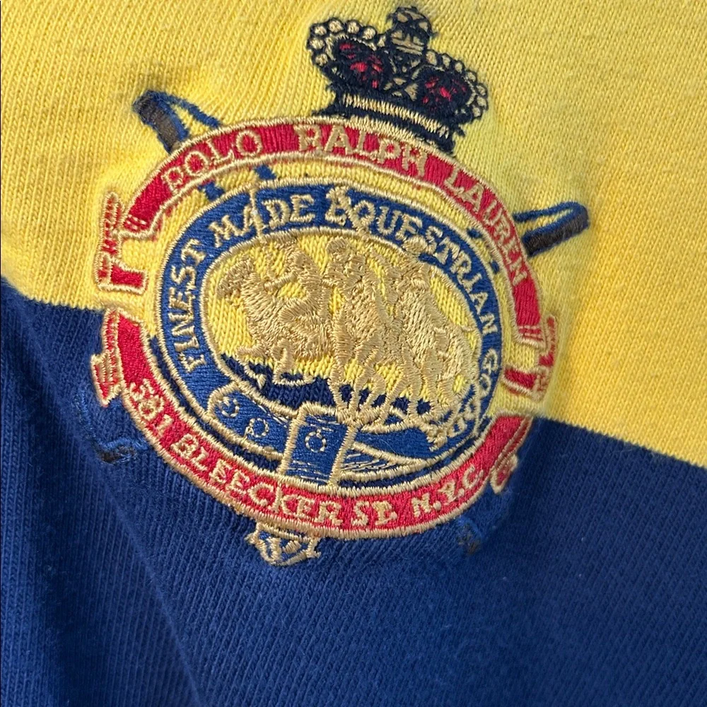 Vintage Ralph Lauren Men's Navy and Yellow Striped Shirt - Picture 3 of 9